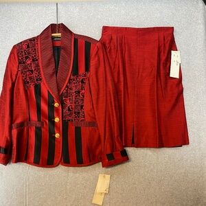 Vintage NEW! Canvasbacks Lutton Horsfield 2pc Red Skirt Suit Set Womens